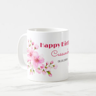 Caneca De Café Aniversário Floral Rustic Pink Cherry Blossom Saku