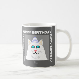 Caneca De Café Aniversário Fluffy White Cat Coffee Mug