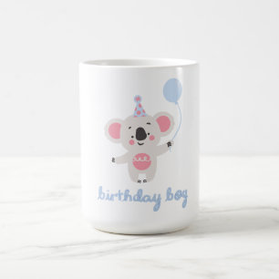 Caneca De Café Aniversário Garoto Teddy Urso Segurando Um Balão