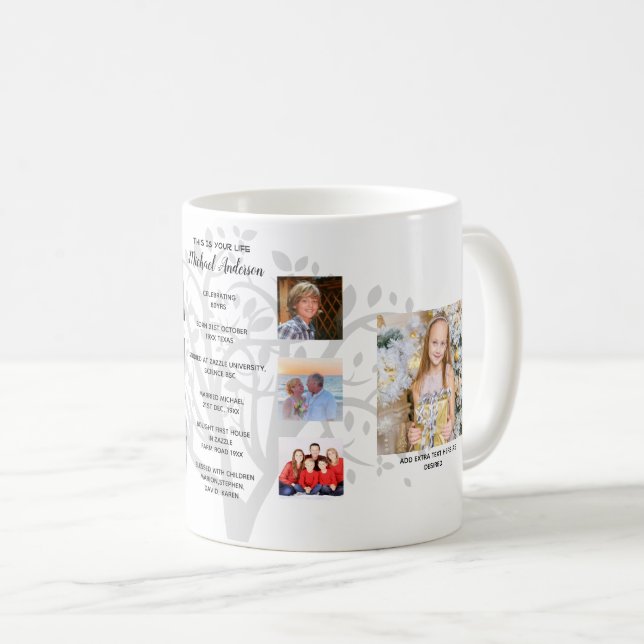 Caneca De Café Aniversário Milestones PHOTO COLLAGE Family Tree G (Frente Esquerda)