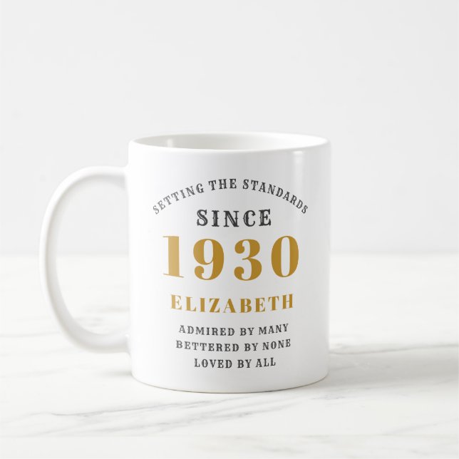 Caneca De Café Aniversário Personalizado 1930 Adicione Seu Nome E (Esquerda)