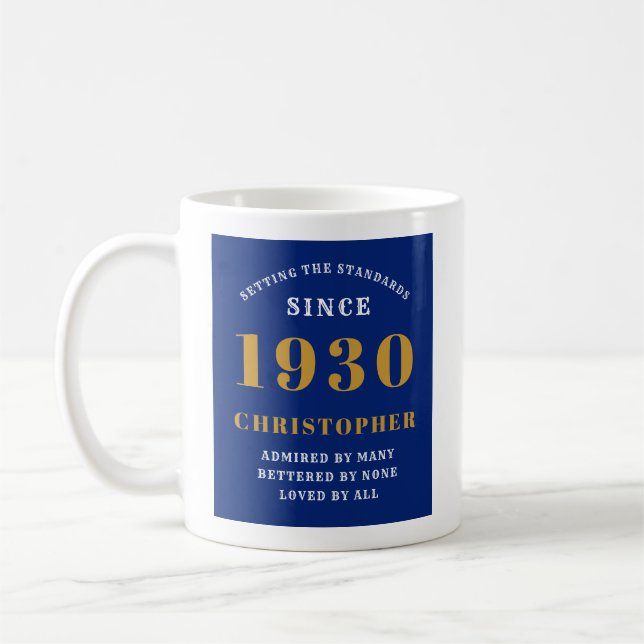 Caneca De Café Aniversário Personalizado 1930 Nome Dourado Elegan (Esquerda)