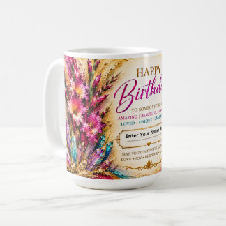 Caneca De Café Aniversário Personalizado Feliz™ Flor de Nasciment