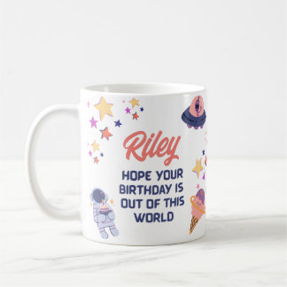 Caneca De Café Aniversário Personalizável do Espaço Retroativo