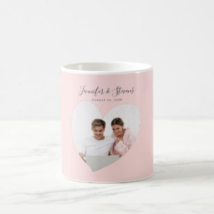 Caneca De Café Aniversário rosa do Coração de Foto do Casal Perso