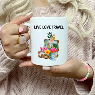 Caneca De Café Aniversário Viagem Amor Vida Mala de Viagem Vintag