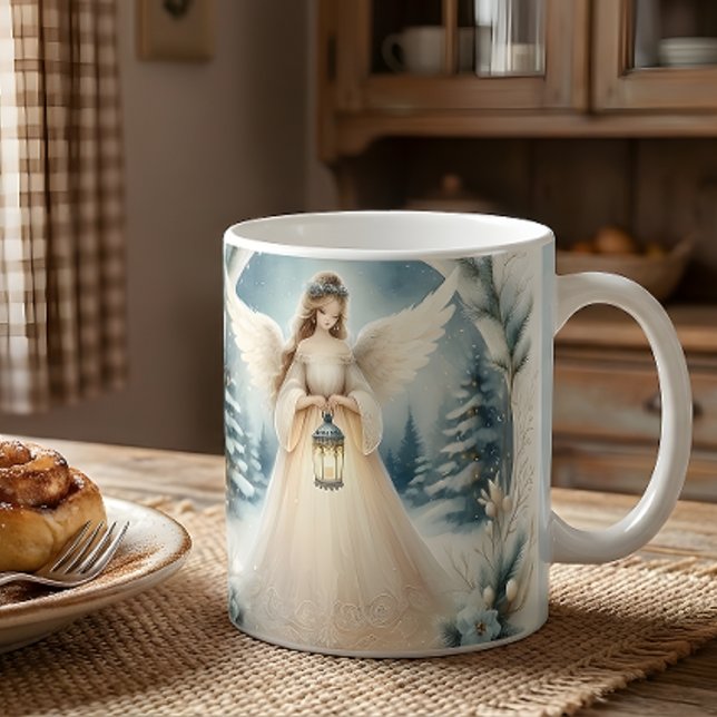 Caneca De Café Anjo Celestial de Inverno Lanterna da Esperança (Criador carregado)