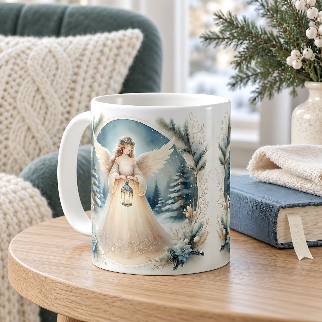Caneca De Café Anjo Celestial de Inverno Lanterna da Esperança (Celestial Winter Angel Lantern of Hope Coffee Mug)