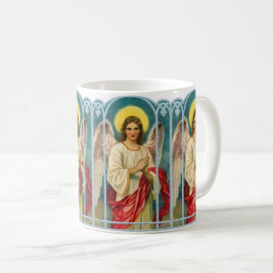 Caneca De Café Anjo Com Tríptico de Fita Rosa