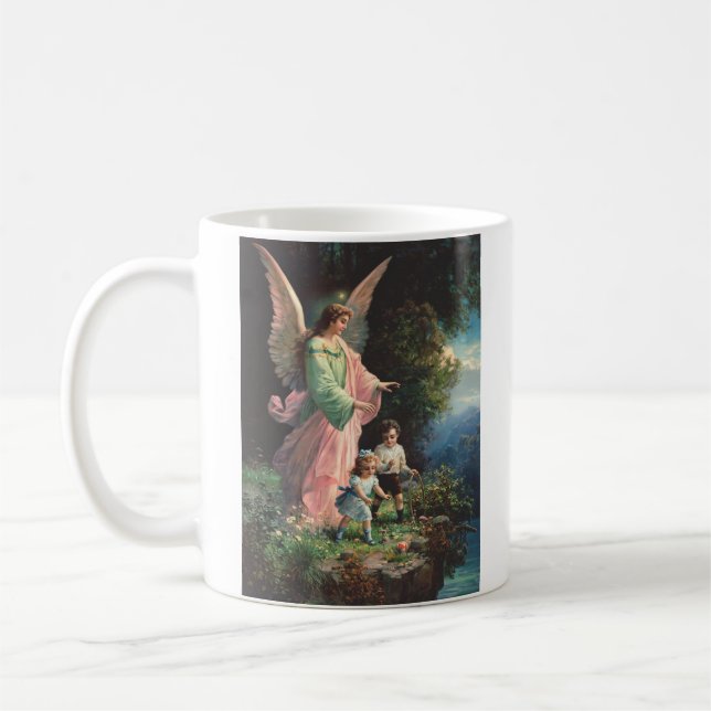 Caneca De Café Anjo da guarda protegendo crianças perto de uma sa (Esquerda)