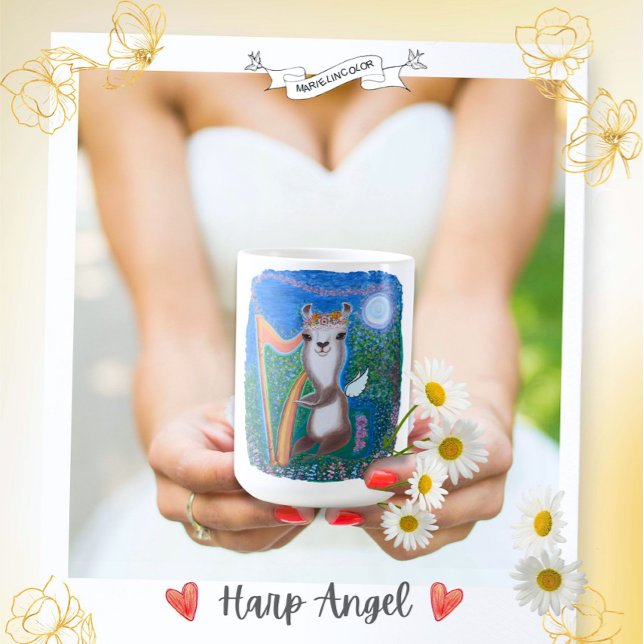 Caneca De Café Anjo da Lua com Harpa (Criador carregado)