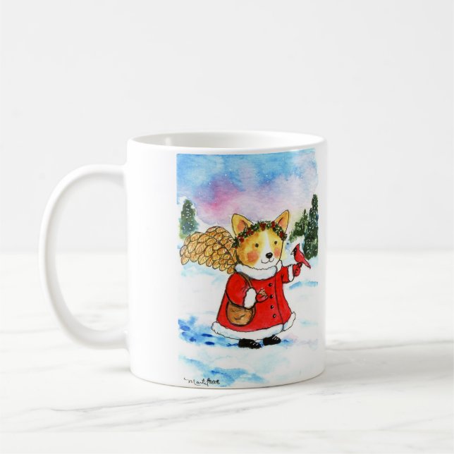 Caneca De Café Anjo do inverno do Corgi (Esquerda)