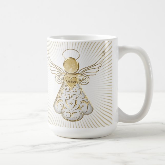 Caneca De Café Anjo Dourado do Natal de Sunrays da benevolência (Direita)