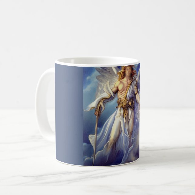 Caneca De Café Anjo em Carregando Azul Uma Espada (Frente Esquerda)