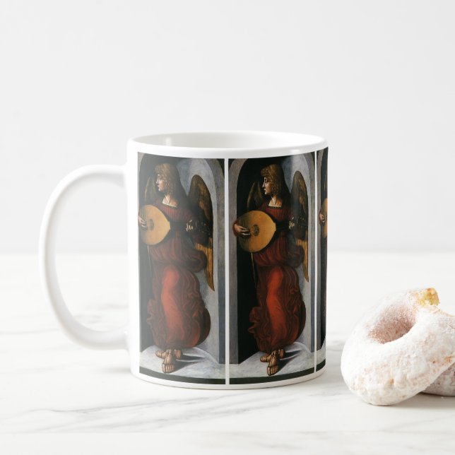 Caneca De Café Anjo em Vermelho com Alaúde de Leonardo da Vinci (Com Donut)