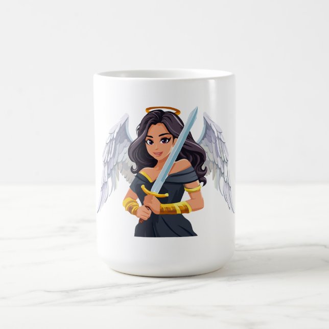 Caneca De Café Anjo feminino fofo com asas abertas e espada (Centro)