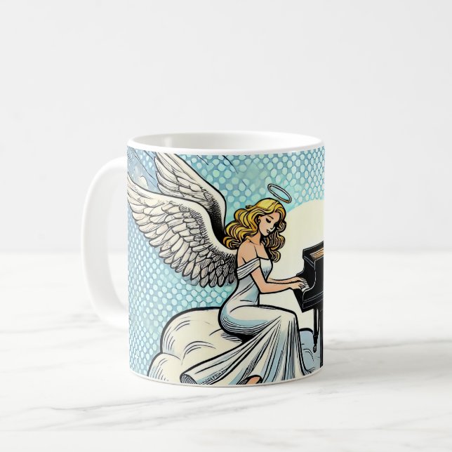 Caneca De Café Anjo Musical ao piano (Frente Esquerda)