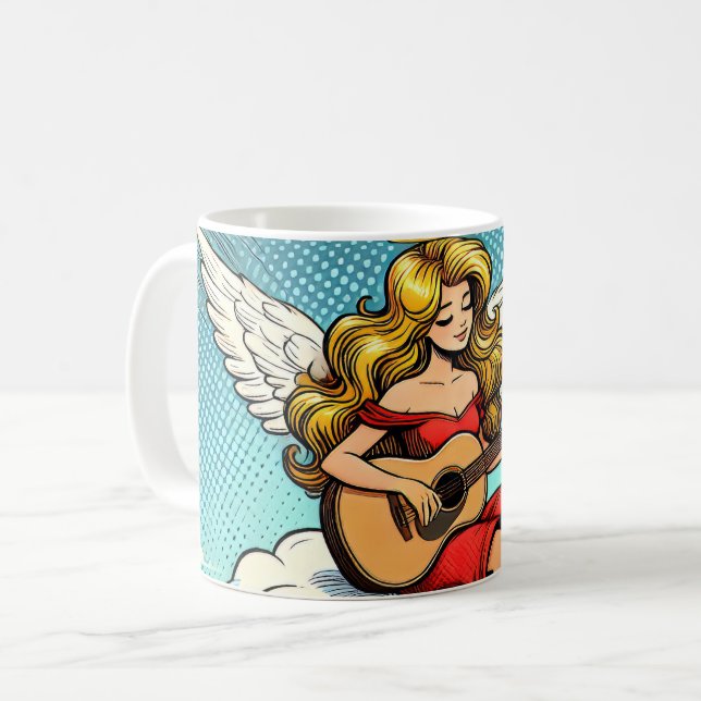 Caneca De Café Anjo Musical com guitarra (Frente Esquerda)