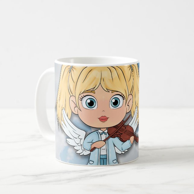 Caneca De Café Anjo Musical Cômico com um violino (Frente Esquerda)
