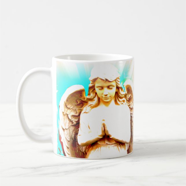 Caneca De Café Anjo Rezando Aqua Azul Céu Espiritual Mug Café (Esquerda)
