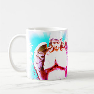 Caneca De Café Anjo Rezando Rosa Aqua Azul Céu Espiritual