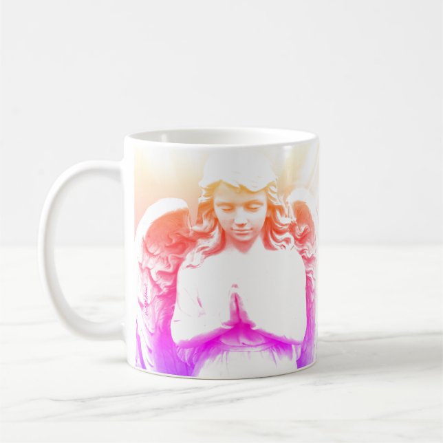 Caneca De Café Anjo Rezando Rosa Púrpura Laranja Espiritual (Esquerda)