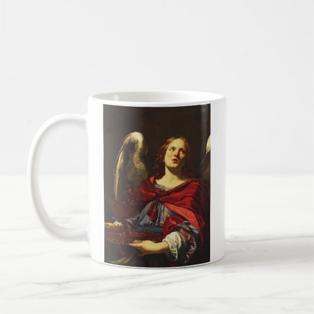 Caneca De Café Anjo segurando o vaso e a toalha (Esquerda)