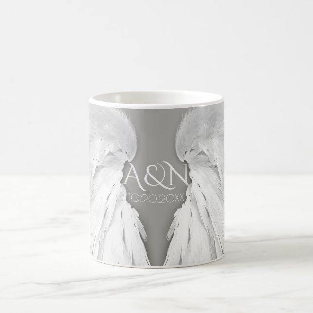 Caneca De Café Anjo WINGS Casando Iniciais de Cinzas Elegantes (Centro)
