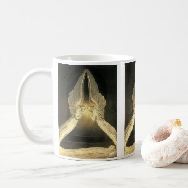 Caneca De Café Anjos Antigos Pairando Sobre Jesus Cristo (Com Donut)