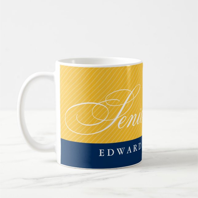 Caneca De Café Ano amarelo azul da classe das listras dos mais (Esquerda)