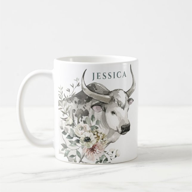 Caneca De Café Ano de Aquarela do Ox | Ano Novo Chinês (Esquerda)