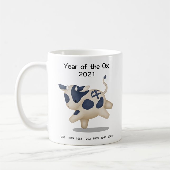 Caneca De Café Ano do Ox Cute Zodiac Animal 2021 (Esquerda)