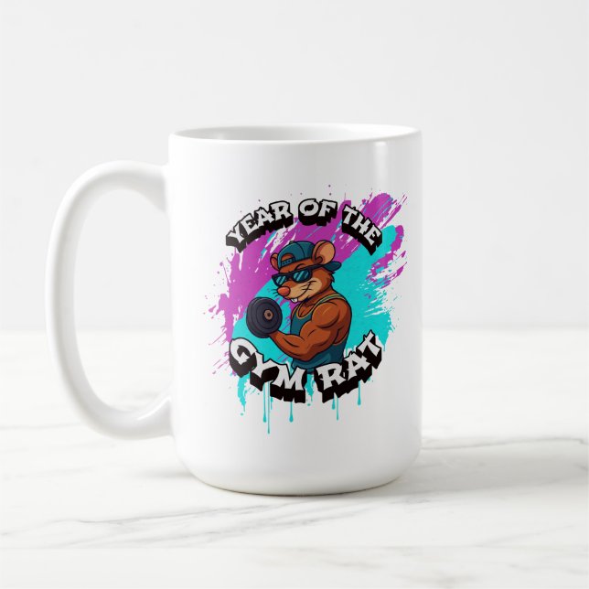 Caneca De Café Ano do Rato de Academia Design de Cartoon de Trein (Esquerda)