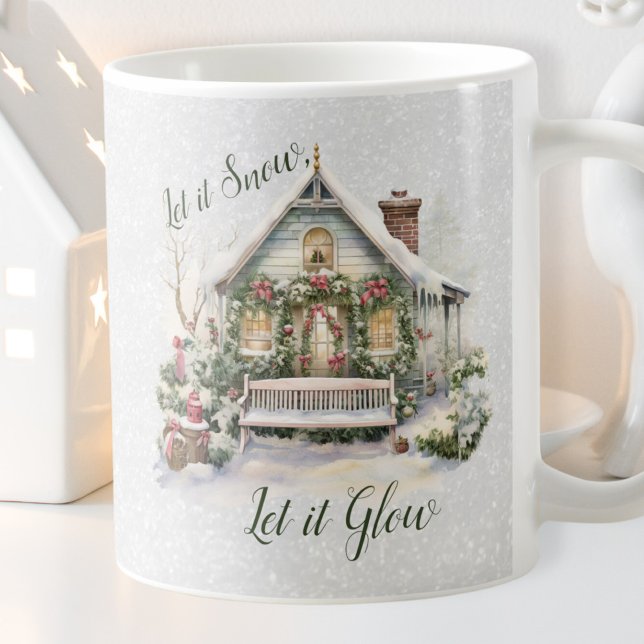Caneca De Café Ano Novo Cena de Inverno Flocos de Neve Verde Nata (Criador carregado)