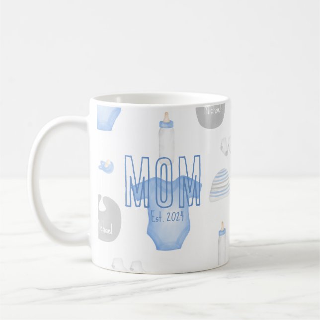 Caneca De Café Ano Novo da Mãe Estabelecido com o Nome do Bebê (Esquerda)