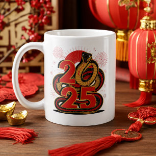 Caneca De Café Ano Novo Lunar Feliz Chinês Vermelho Dourado do Se