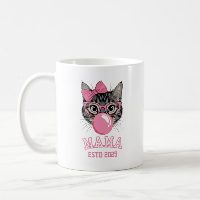 Caneca De Café Ano Personalizado Da Gata De Mama Estd 2025 (Esquerda)