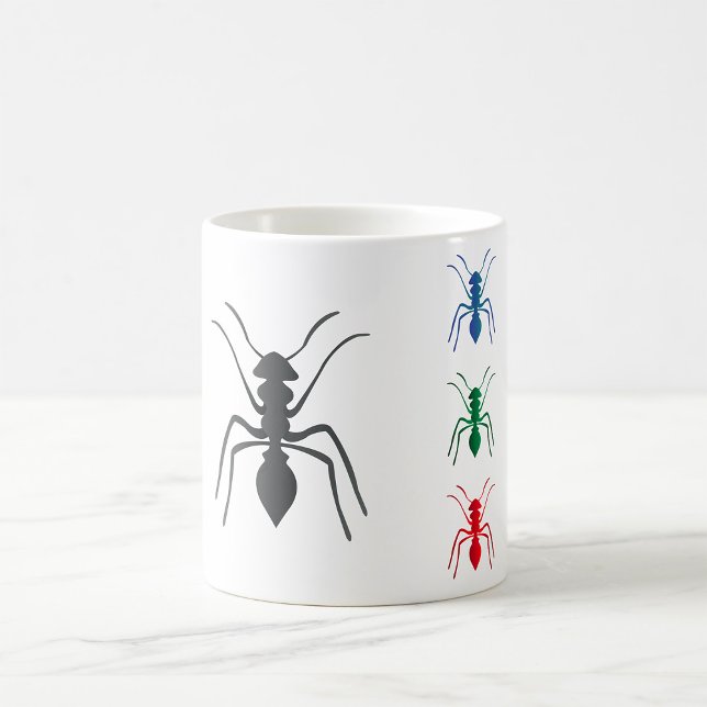Caneca De Café Ant Silhouettes Insetos Azul Preto Verde e Vermelh (Criador carregado)
