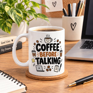 Caneca de Café Antes de Conversar Engraçado Escrit