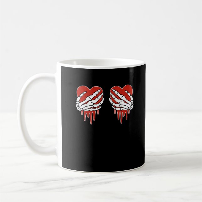 Caneca De Café Anti-Valentine Skeleton Mãos Gótico Cardíaco (Esquerda)
