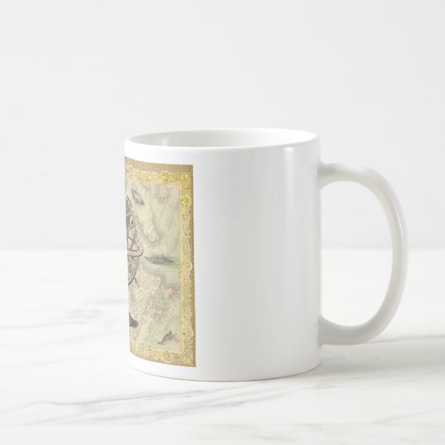 Caneca De Café Antiga América Britânica Explora o Mapa de Bens Po (Direita)