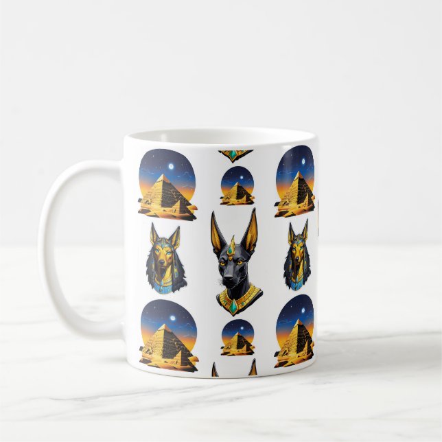 Caneca De Café Antiga Pirâmide do Egito, Anubis - Design (Esquerda)