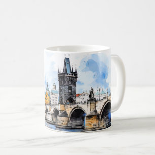Caneca De Café Antiga Praga, Charles Bridge Watercolor