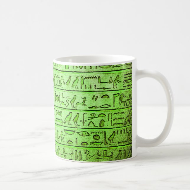Caneca De Café Antigo Egípcio Hieroglifos Verde (Direita)