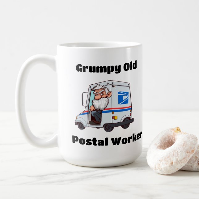 Caneca De Café Antigo Empregado Postal Grumpy (Com Donut)