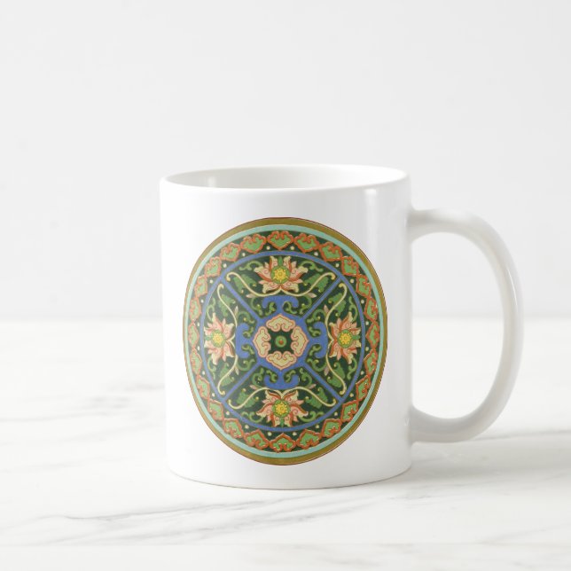 Caneca De Café Antigo Padrão Chinês de Cloisonné: Jade Verde (Direita)