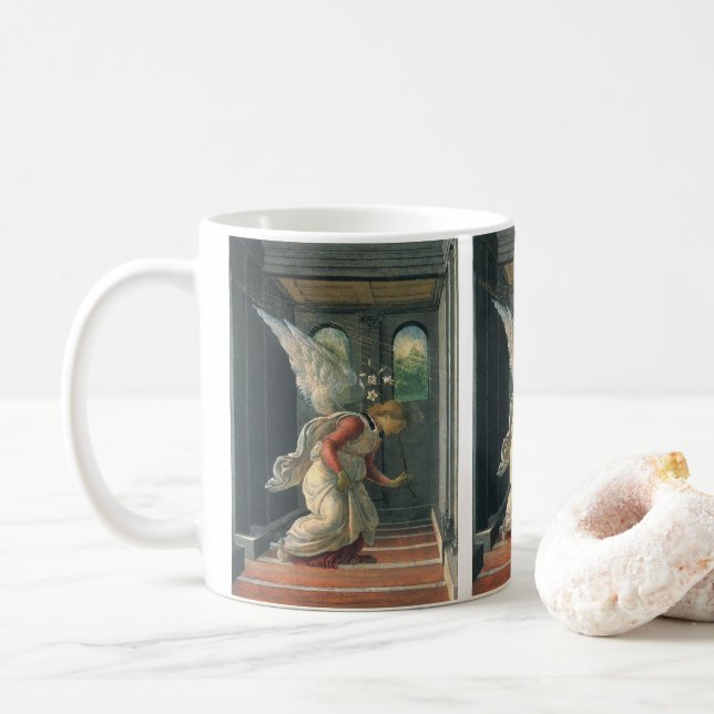 Caneca De Café Anunciação (detalhe do anjo) por Sandro Botticelli (Com Donut)