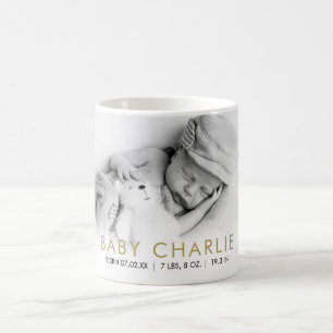 Caneca De Café Anúncio de Estatísticas de Nascimento de Bebê Eleg