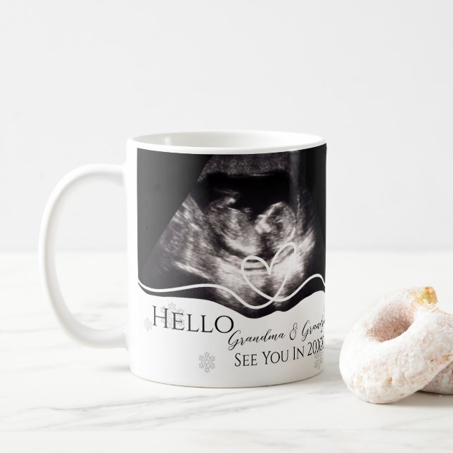Caneca De Café Anúncio de Gravidez dos Avós com Ultrassom (Com Donut)