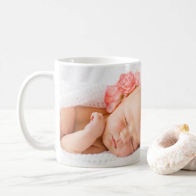 Caneca De Café Anúncio de Nascimento de Bebê Elegante – com Foto (Com Donut)